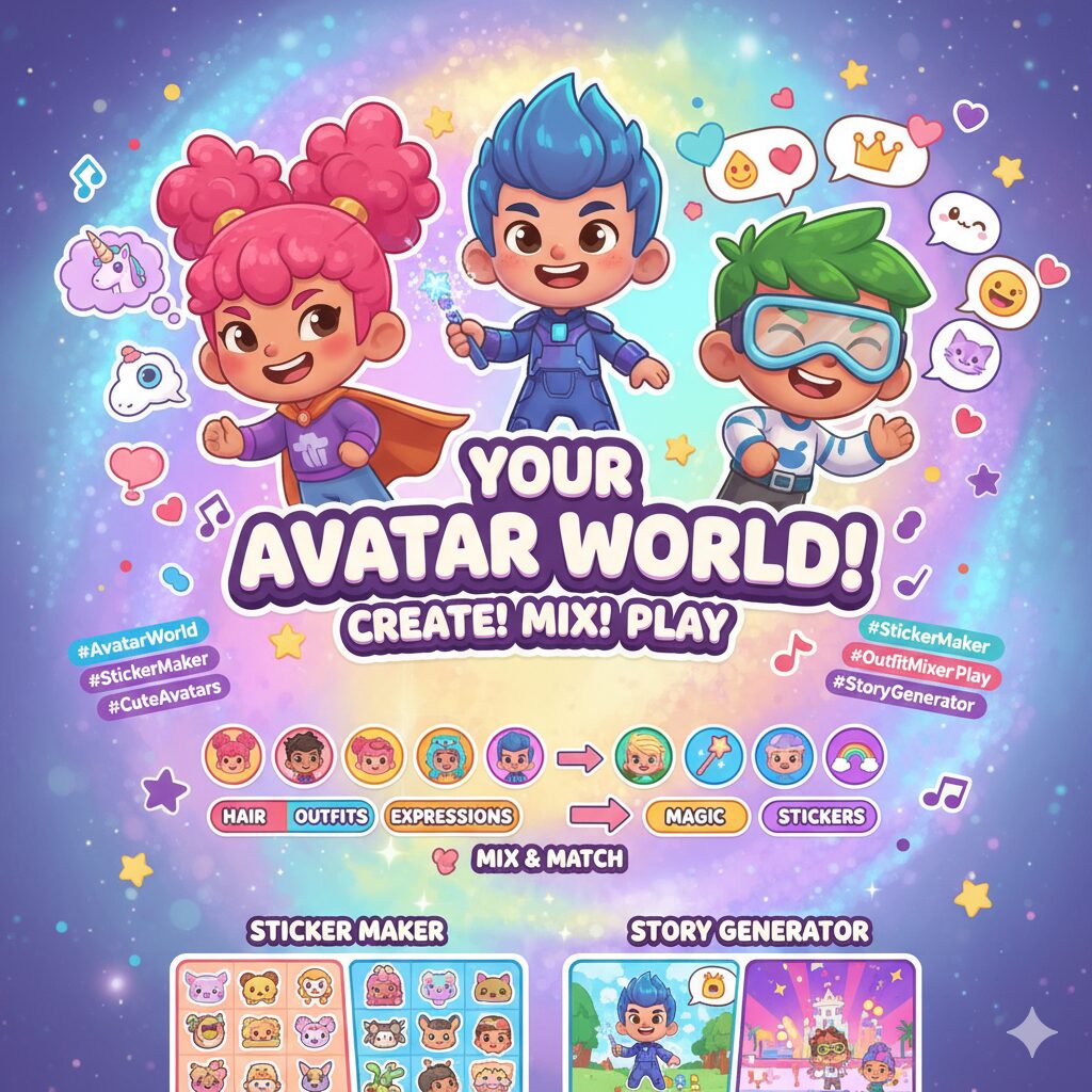 Create Your Own Avatar World Characters — Sticker Maker, Outfit Mixer & Story Generator!