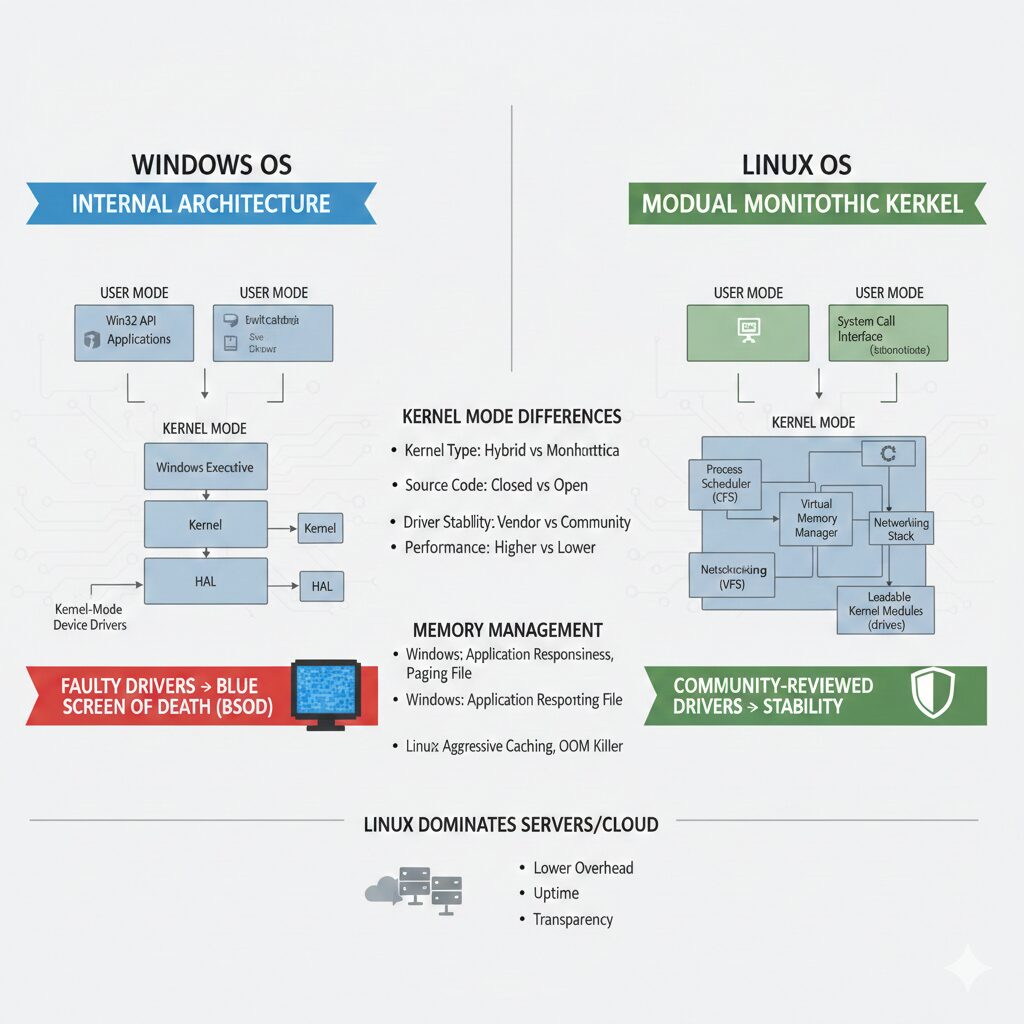 Linux vs Windows OS: How Each Operating System Works from the Kernel Up